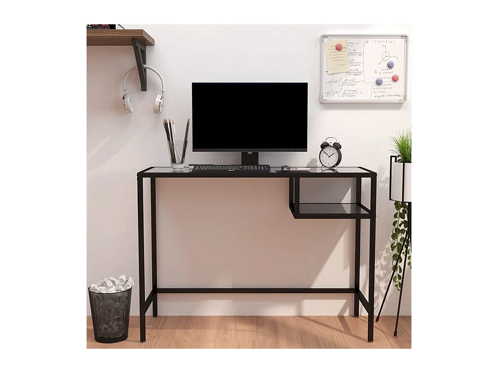 Bureau d'ordinateur Marbre noir 100x36x74 cm Verre trempé FR13303