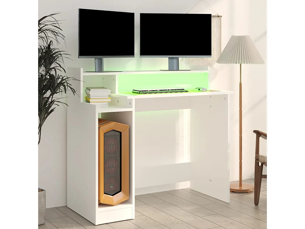 Bureau met LED-verlichting 97x45x90 cm bewerkt hout wit BE544863