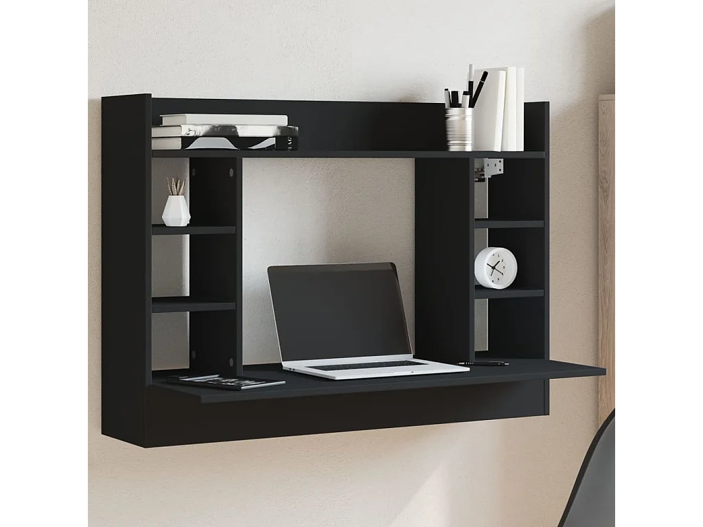 Bureau mural noir 105x48x75 cm bois d'ingénierie FR72099