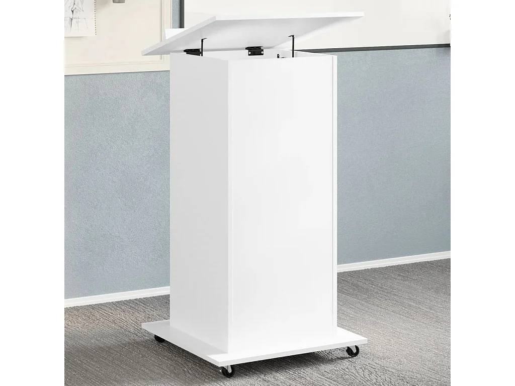 Atril con ruedas y cajón madera ingeniería blanco 55x55x107 cm ES259206