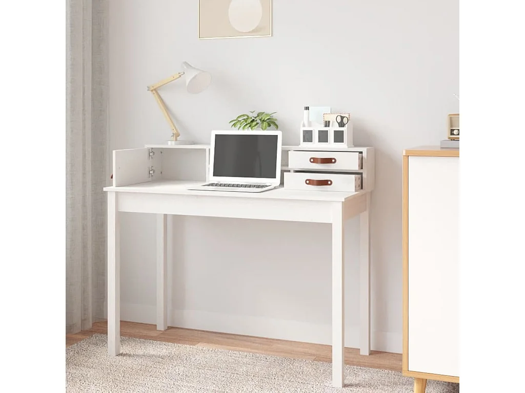 Bureau 110x50x93 cm massief grenenhout wit BE768647