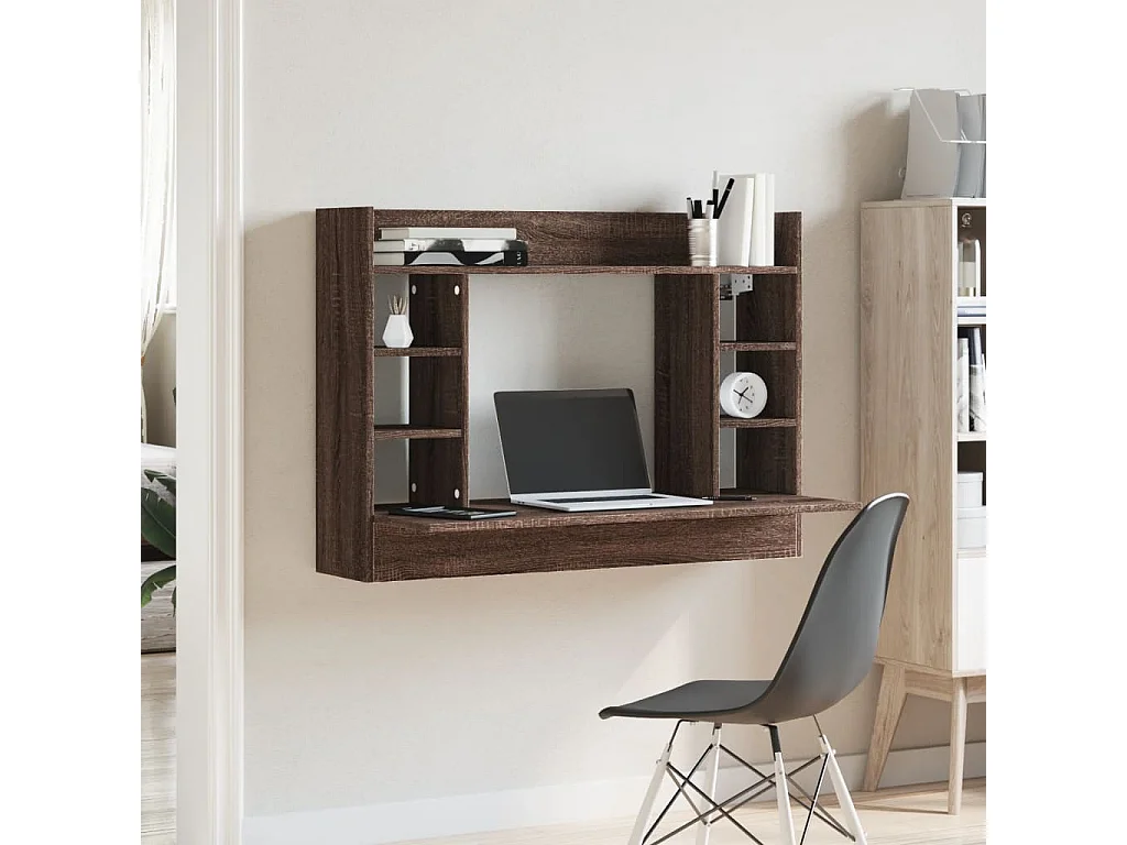 Bureau mural chêne marron 105x48x75 cm bois d'ingénierie FR60447
