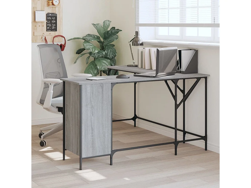 Bureau 141x141x75 cm bewerkt hout grijs sonoma eikenkleurig BE529795