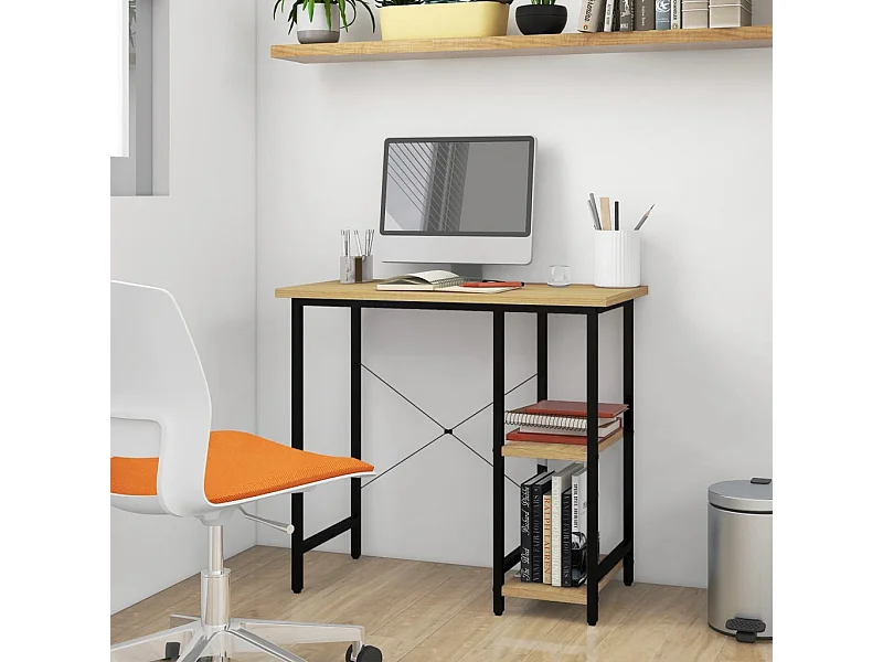 Secretária p/ PC 80x40x72 cm MDF e metal preto/carvalho-claro PT713295