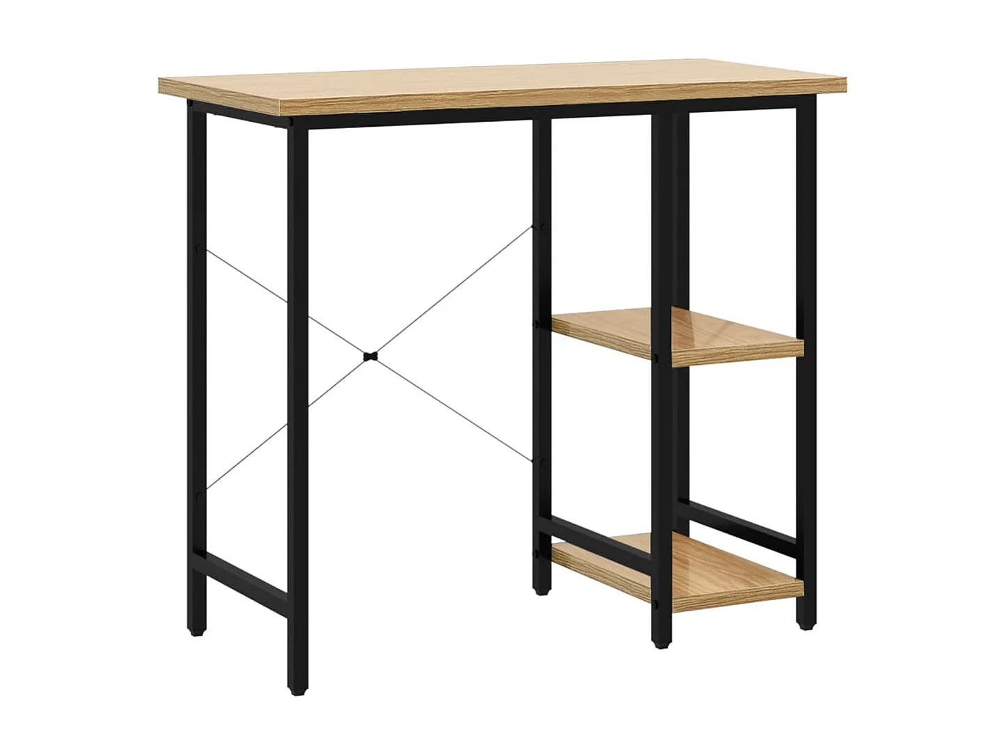 Bureau d'ordinateur Noir et chêne clair 80x40x72cm MDF et métal FR88449