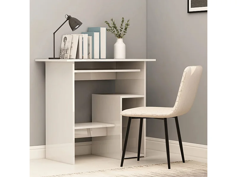 Escritorio de madera contrachapada blanco brillo 80x45x74 cm ES348442
