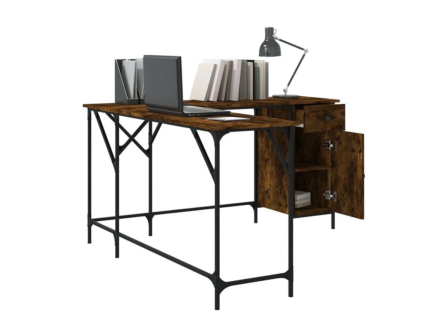 Bureau chêne fumé 141x141x75 cm bois d'ingénierie FR57050