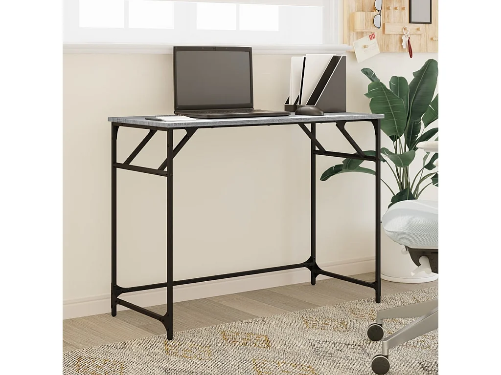Escritorio madera ingeniería y acero Sonoma gris 100x45x76 cm ES762642