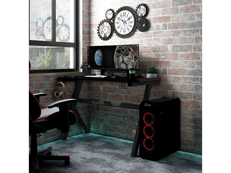 Escritorio gaming con luz LED forma Y negro 90x60x75 cm ES562151