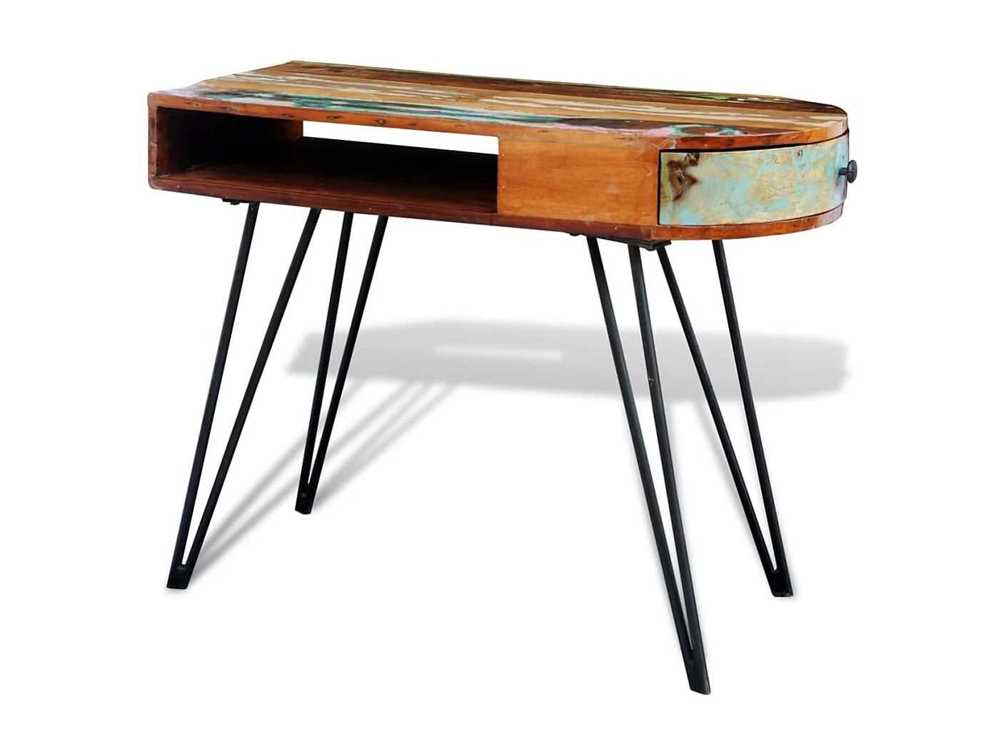 Bureau avec pieds en fer Bois de récupération solide FR85313