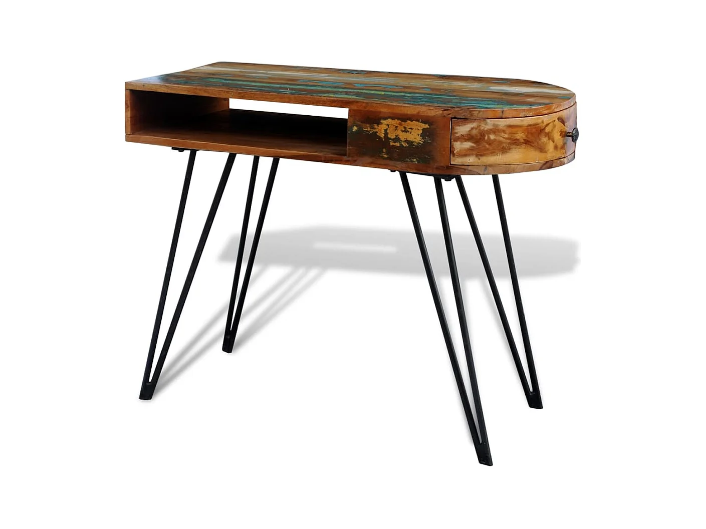 Bureau avec pieds en fer Bois de récupération solide FR85313
