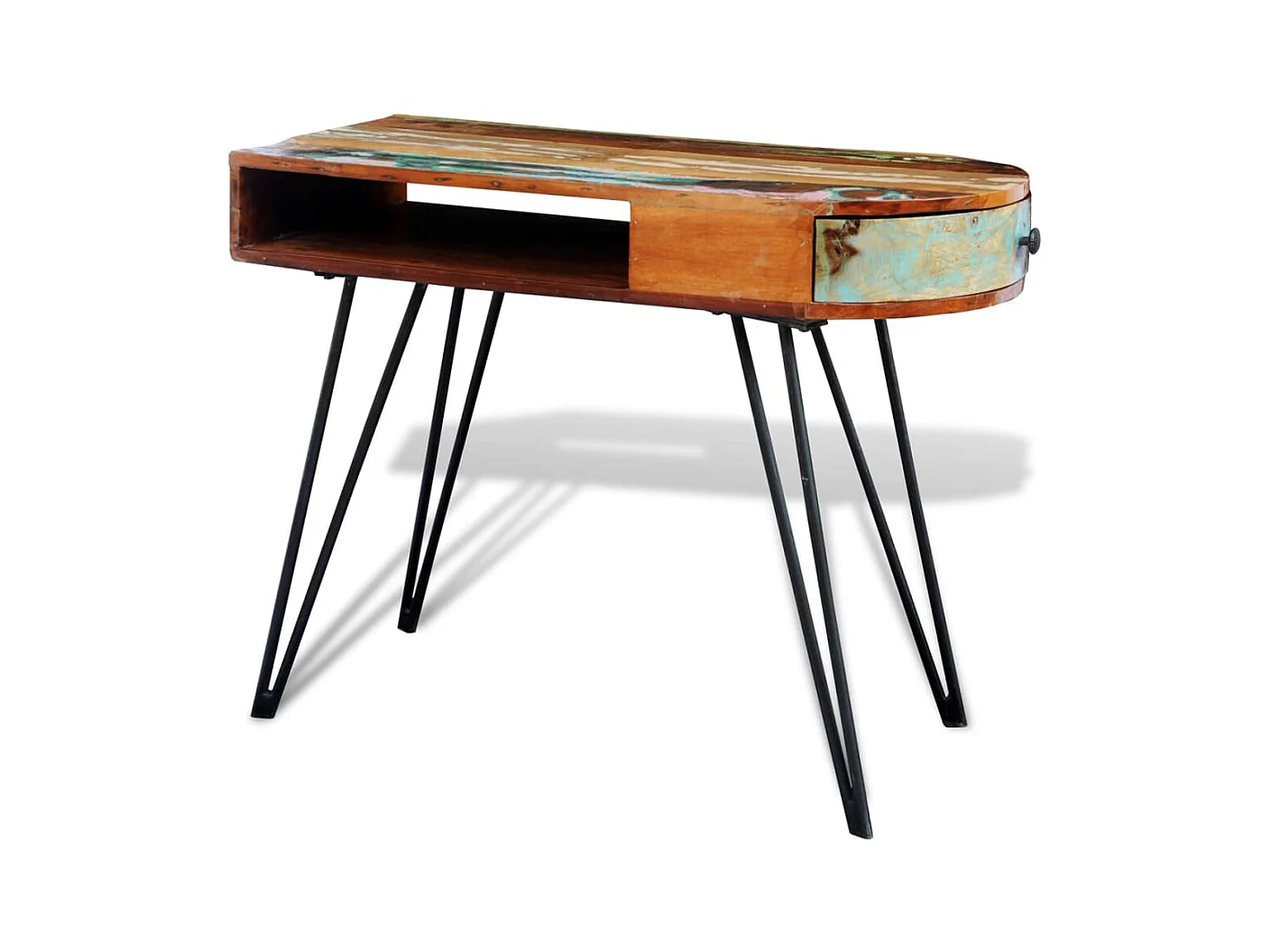 Bureau avec pieds en fer Bois de récupération solide FR85313