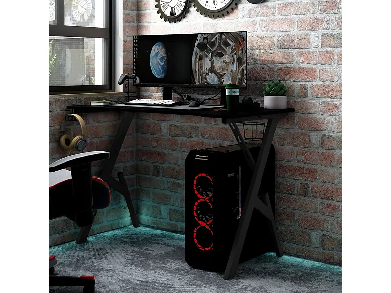 Escritorio gaming con patas en forma de Y negro 90x60x75 cm ES621173