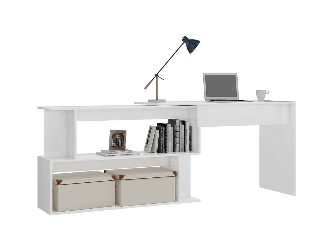 Bureau d'angle Blanc brillant 200x50x76 cm Bois d’ingénierie FR86706