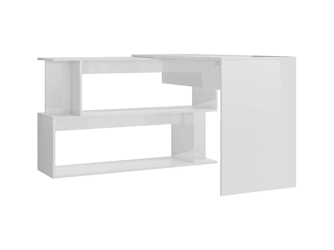 Bureau d'angle Blanc brillant 200x50x76 cm Bois d’ingénierie FR86706