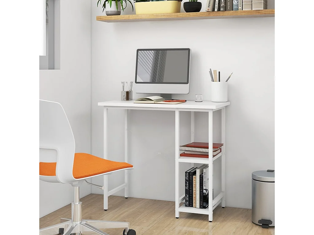 Secretária de computador 80x40x72 cm MDF e metal branco PT234793