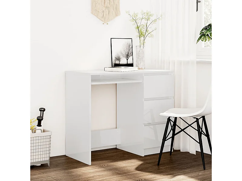 Secretária 90x45x76 cm derivados de madeira branco brilhante PT271499