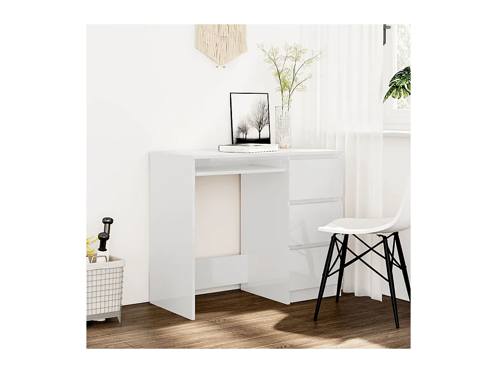 Bureau Blanc brillant 90x45x76 cm Bois d’ingénierie FR85723