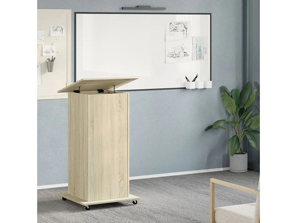 Atril con ruedas y cajón madera roble Sonoma 55x55x107 cm ES356414