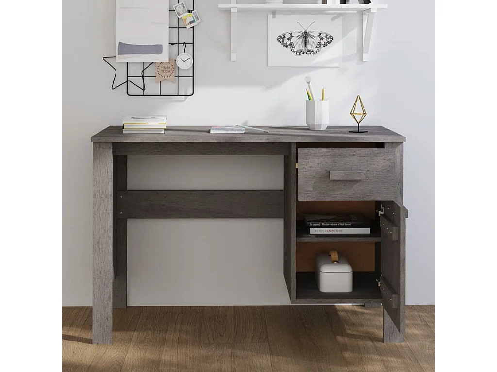 Bureau HAMAR Gris clair 113x50x75 cm Bois massif de pin FR91686