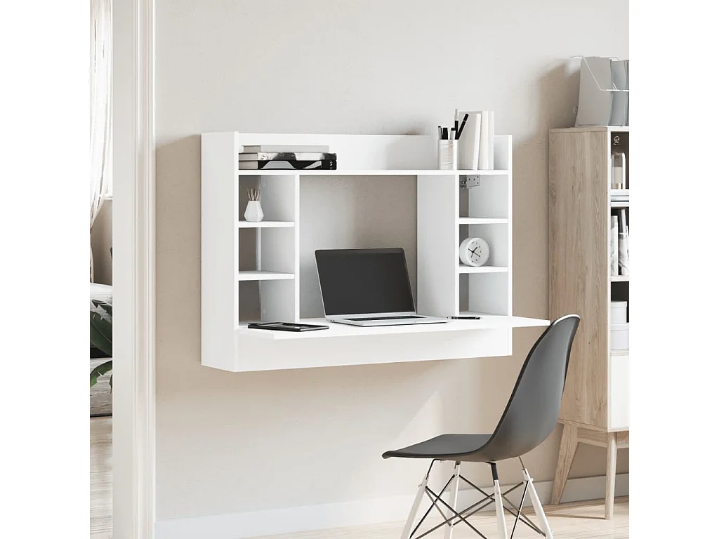 Bureau mural blanc 105x48x75 cm bois d'ingénierie FR86743