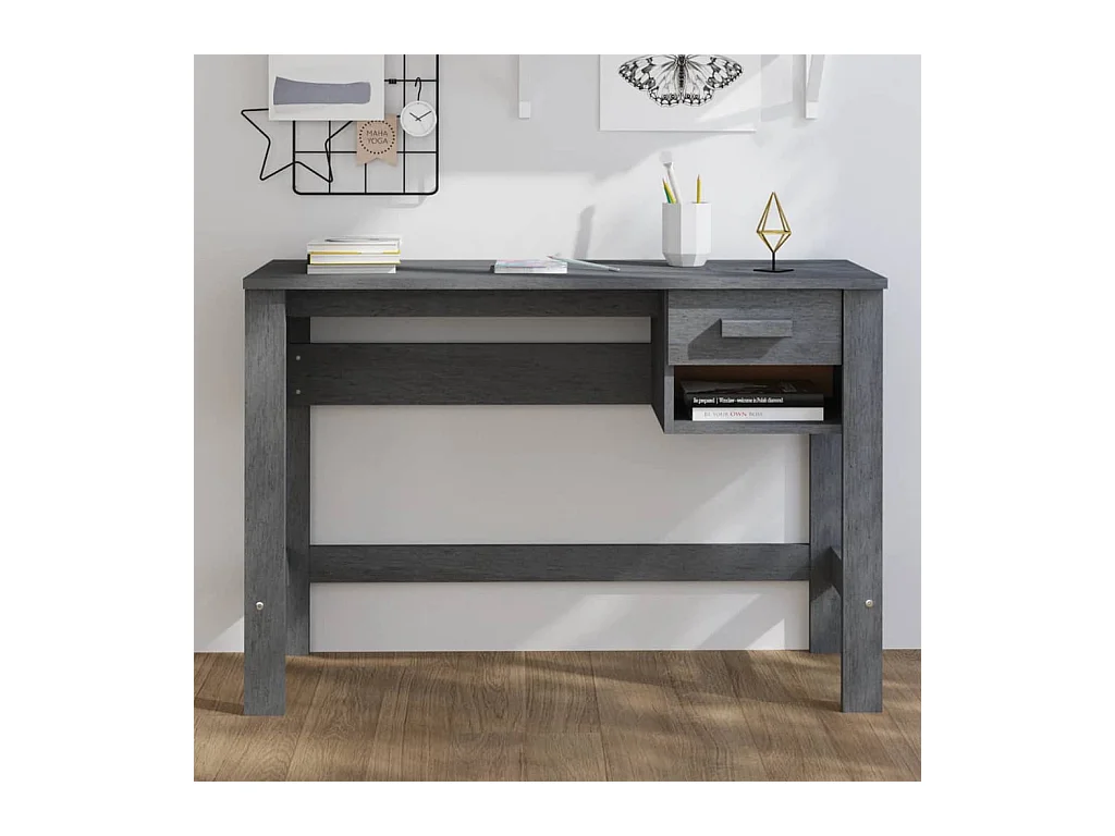 Bureau HAMAR Gris foncé 110x40x75 cm Bois massif de pin FR22023