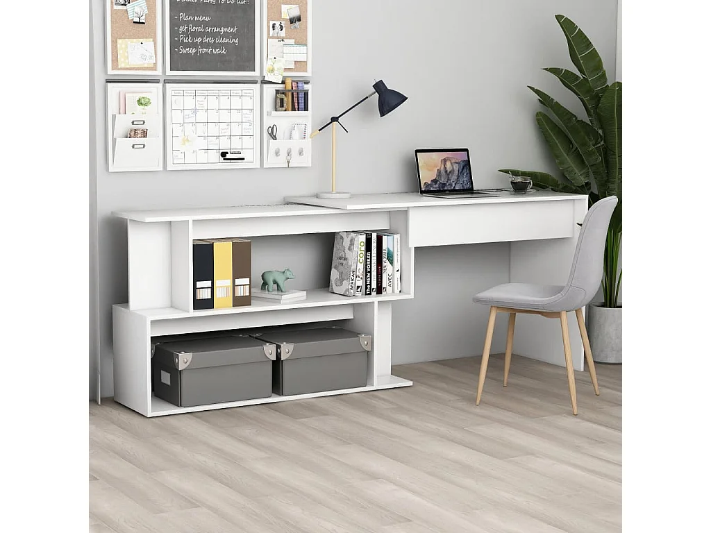 Bureau d'angle Blanc 200x50x76 cm Bois d'ingénierie FR93371