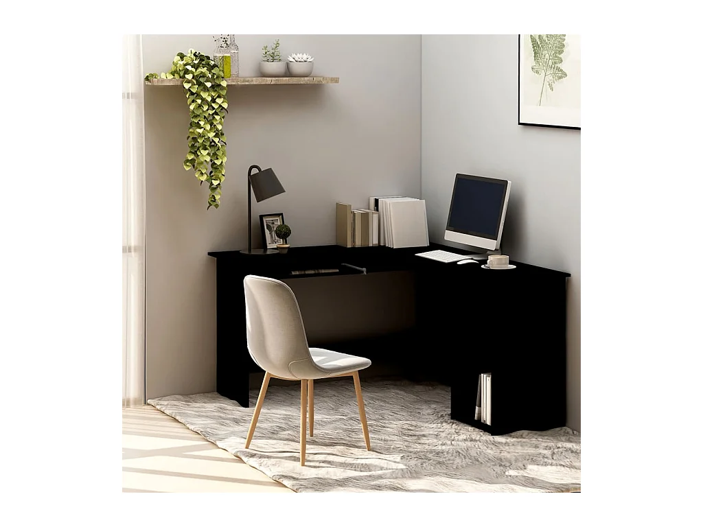 Bureau d'angle en forme de L Noir 120x140x75cm bois ingénierie FR48865
