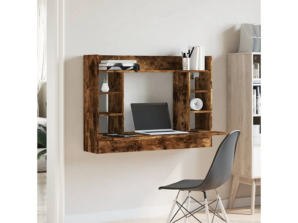 Escritorio de pared madera ingeniería roble ahumado 105x48x75cm ES481394