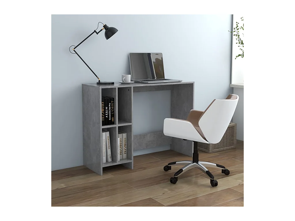 Bureau d'ordinateur portable gris béton bois d'ingénierie FR27096