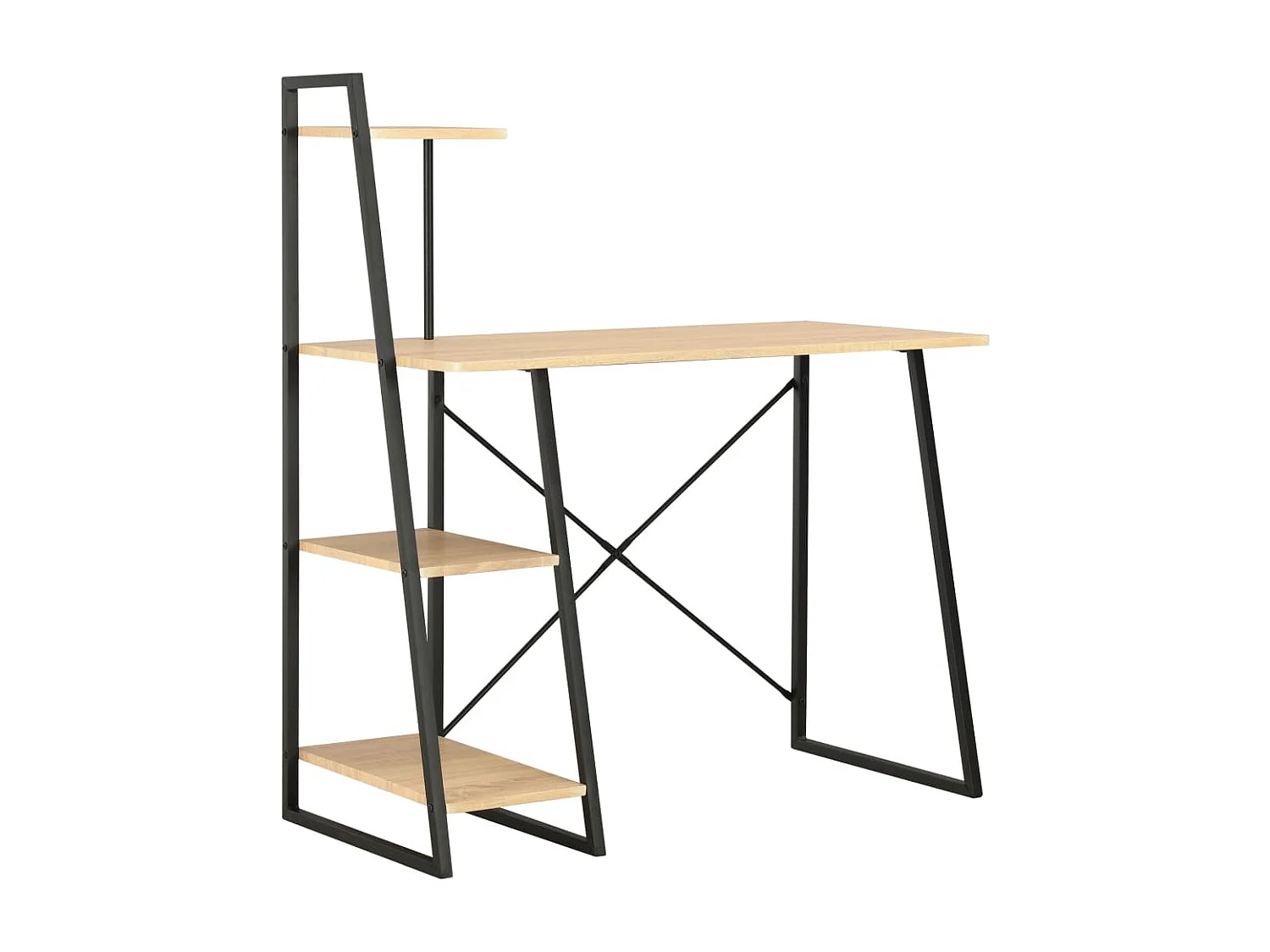 Bureau met schappen 102x50x117 cm zwart en eikenkleurig BE602890