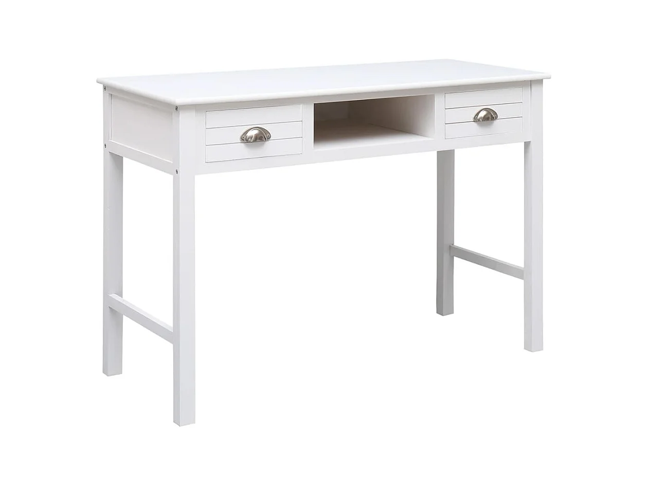 Bureau Blanc 108x45x76 cm Bois de Paulownia massif FR21973