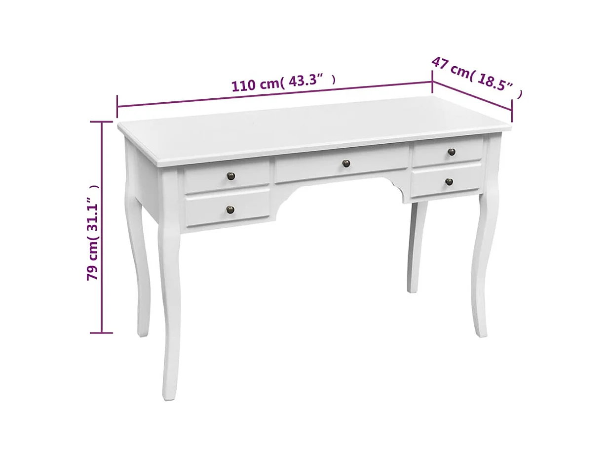 Bureau français en bois avec pieds courbés et 5 tiroirs FR57066
