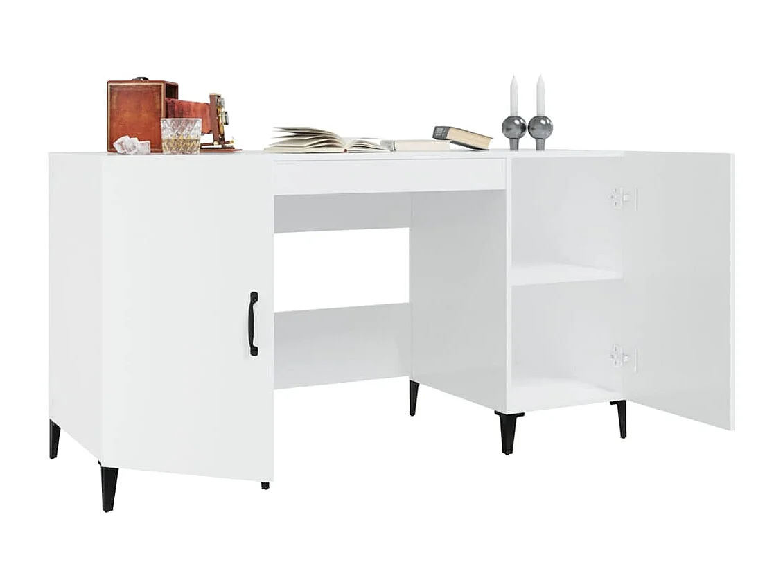 Bureau Blanc brillant 140x50x75 cm Bois d'ingénierie FR97826