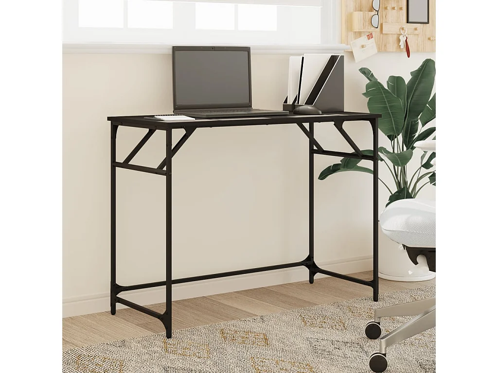 Bureau noir 100x45x76 cm bois ingénierie acier enduit de poudre FR90736