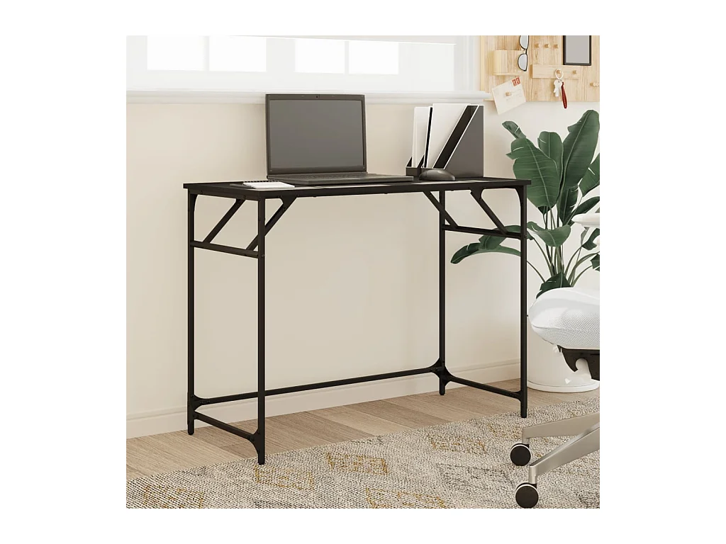 Bureau noir 100x45x76 cm bois ingénierie acier enduit de poudre FR90736