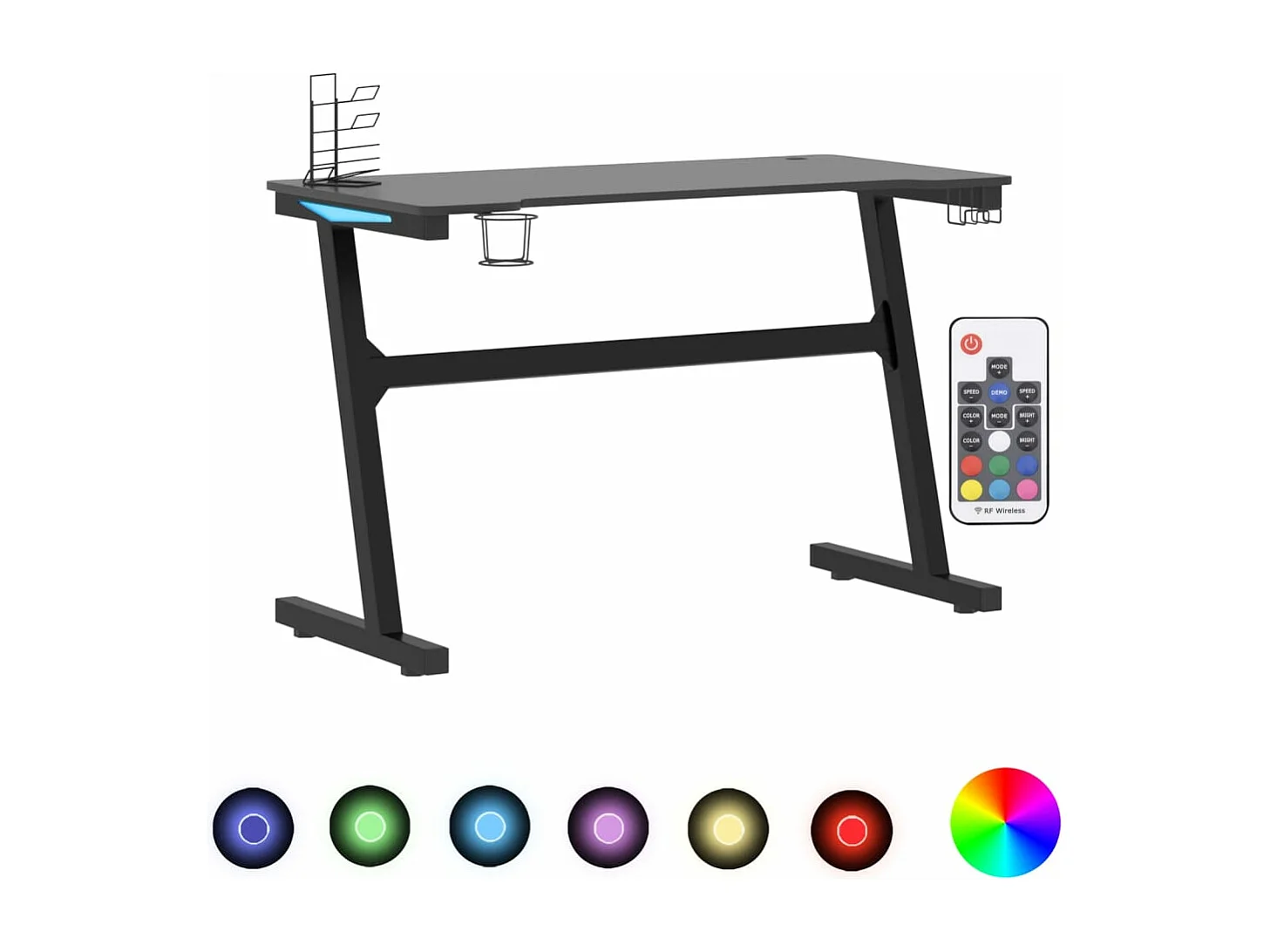 Secretária de gaming c/ luzes LED forma de Z 110x60x75 cm preto PT318232