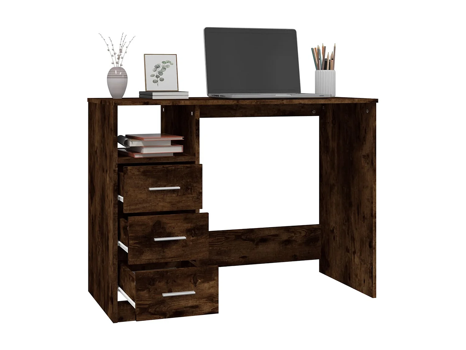 Bureau avec tiroirs Chêne fumé 102x50x76 cm Bois d'ingénierie FR10363