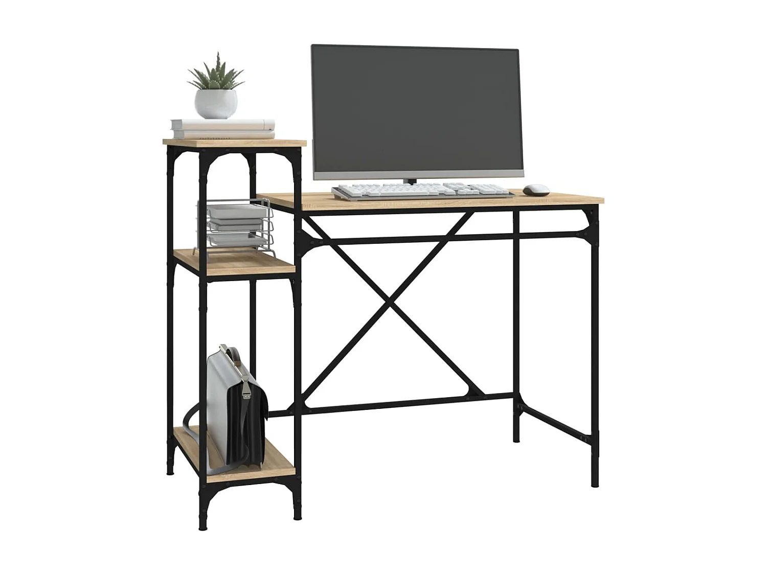 Bureau avec étagères chêne 105x50x90cm bois d'ingénierie et fer FR61326