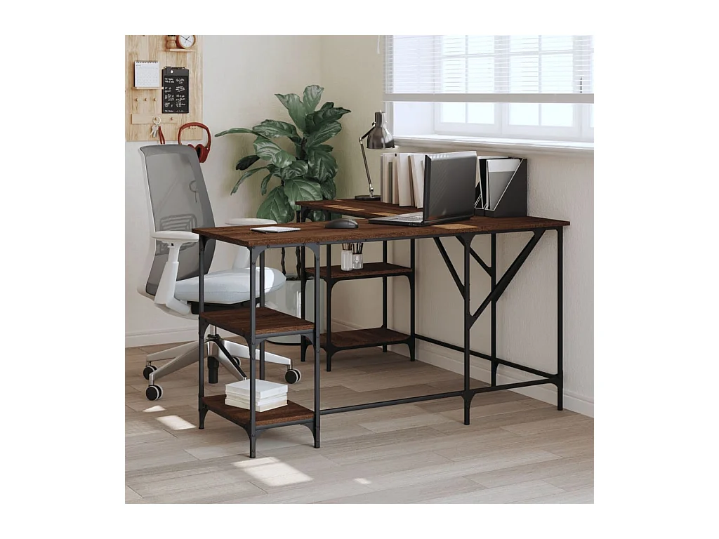 Bureau chêne marron 139x139x75 cm bois d'ingénierie FR50861