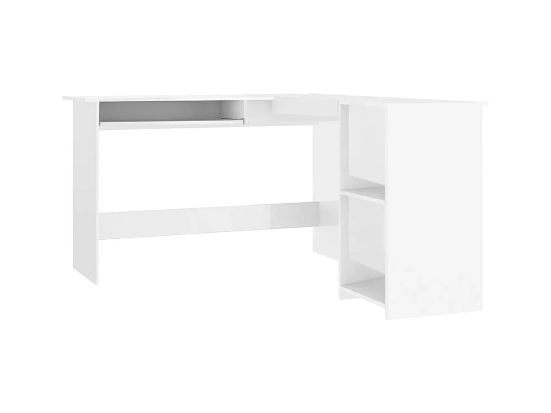 Bureau d'angle en forme de L Blanc brillant Bois d'ingénierie FR27900