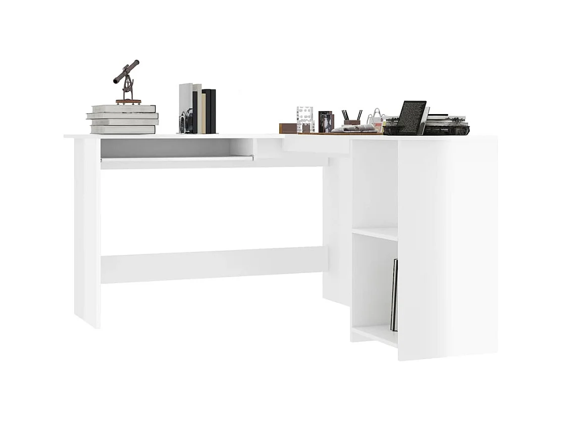 Bureau d'angle en forme de L Blanc brillant Bois d'ingénierie FR27900