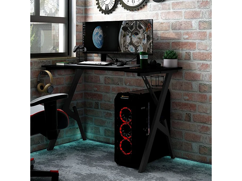 Escritorio gaming con patas en forma de Y negro 110x60x75 cm ES436599