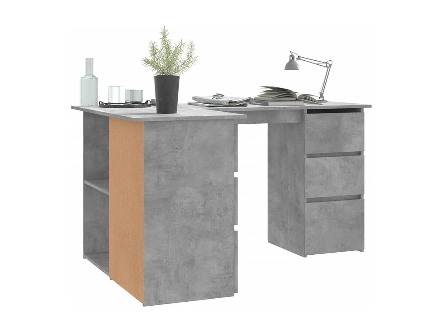 Hoekbureau 145x100x76 cm bewerkt hout betongrijs BE274893