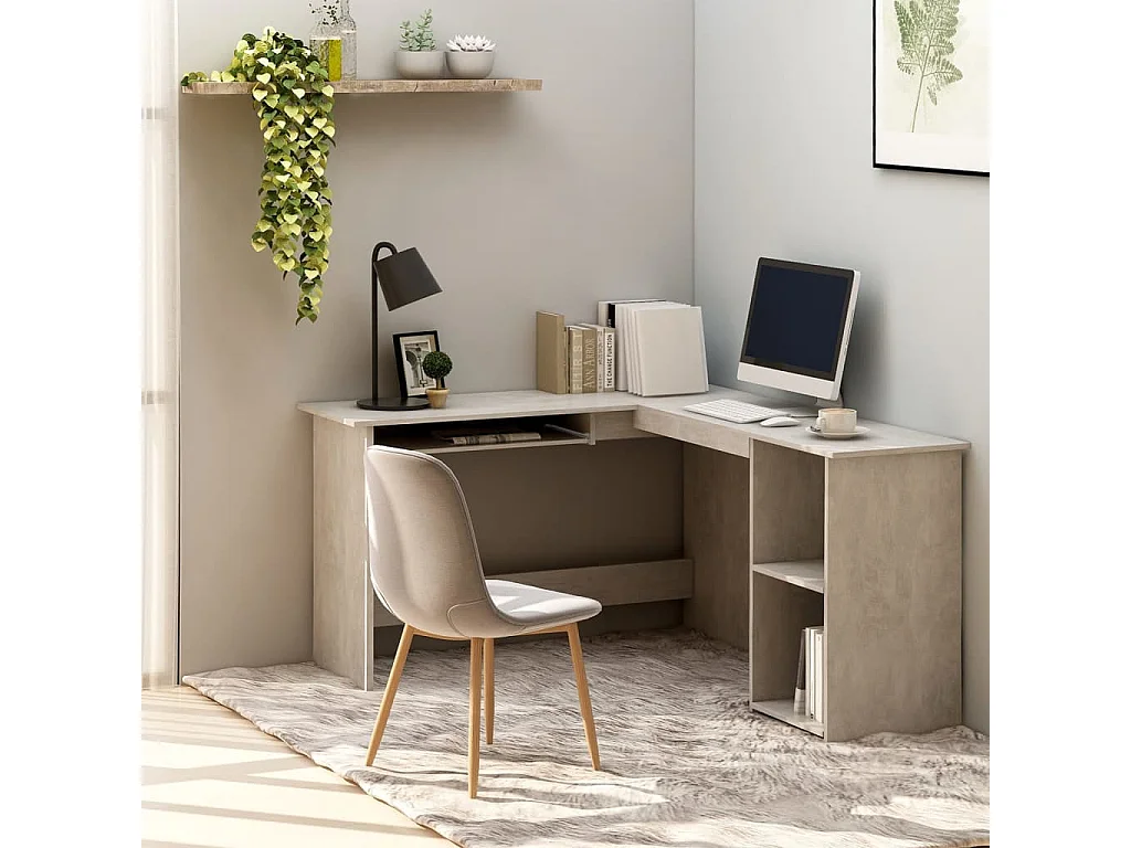 Bureau d'angle en forme de L Gris Béton Bois d'ingénierie FR15598