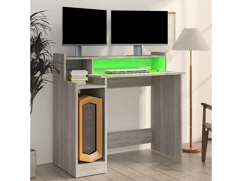 Bureau et lumières LED Sonoma gris 97x45x90cm Bois d'ingénierie FR43529