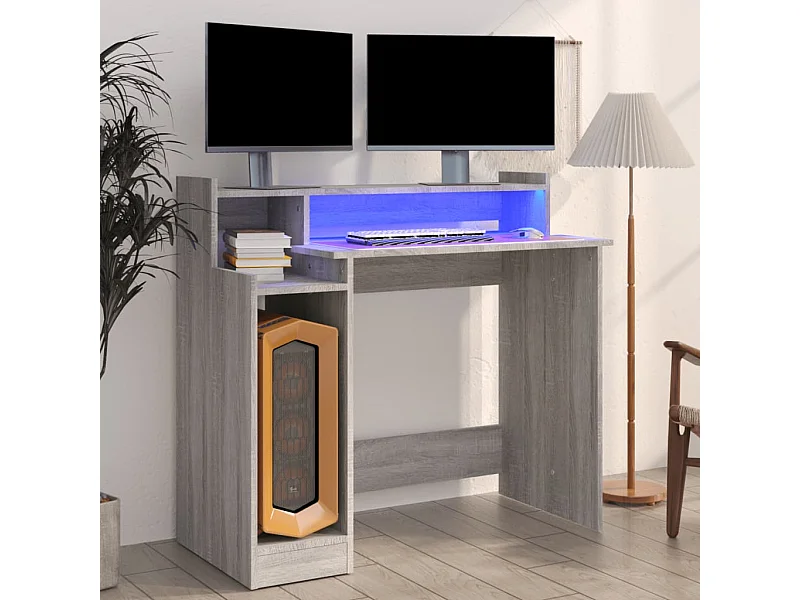 Bureau met LED-verlichting 97x45x90 cm hout grijs sonoma eiken BE545256