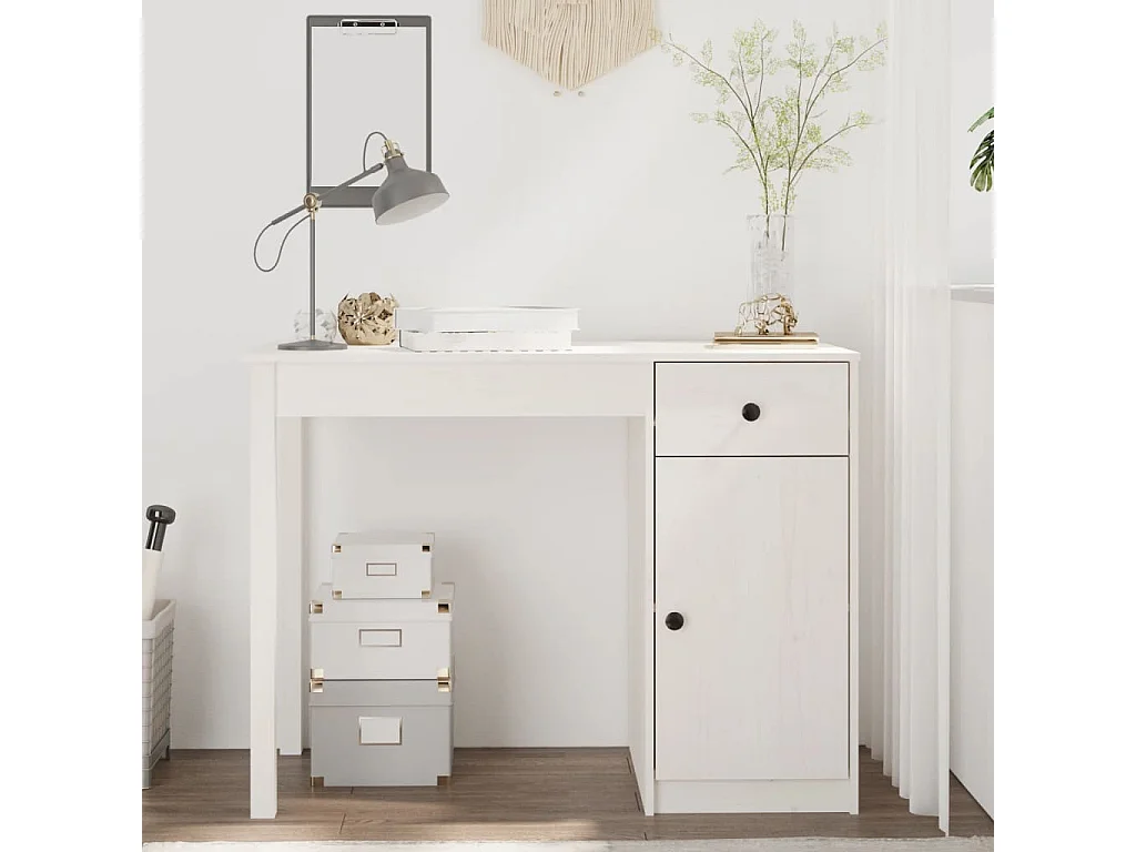 Bureau Blanc 100x50x75 cm Bois massif de pin FR78586