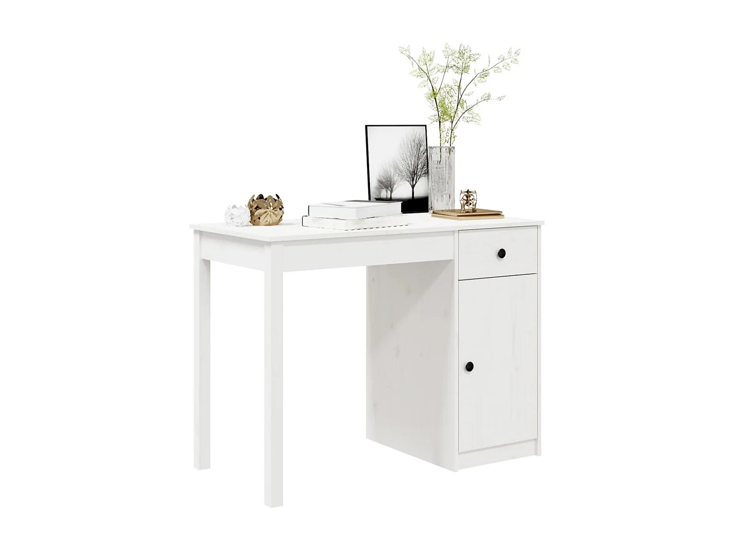 Bureau Blanc 100x50x75 cm Bois massif de pin FR78586