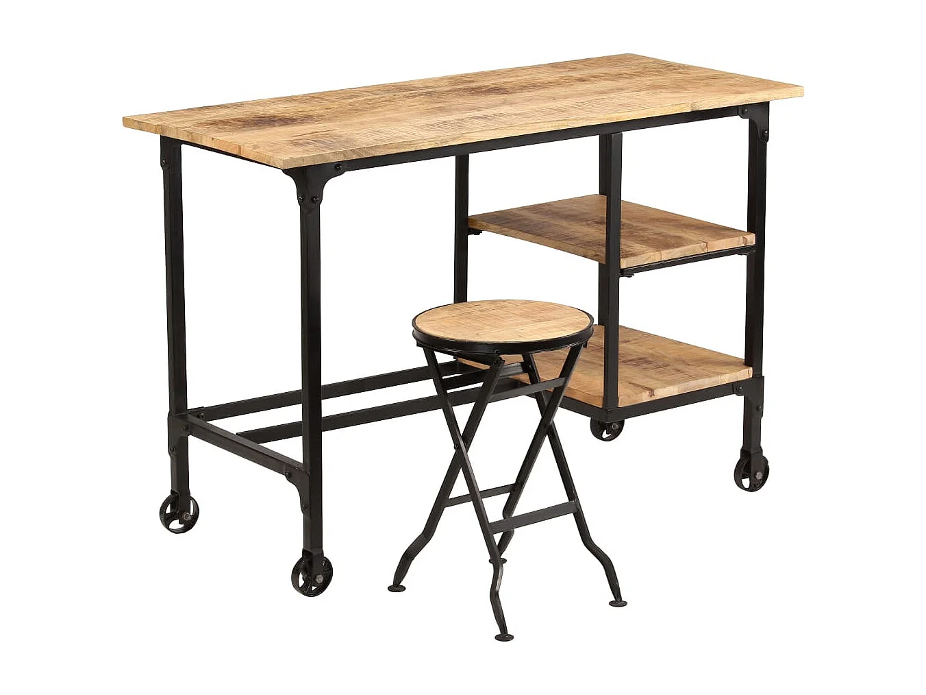 Bureau met inklapbaar krukje 115x50x76 cm massief mangohout BE820622